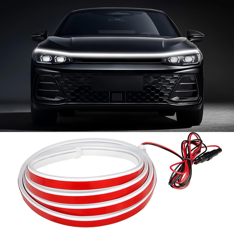 Hbxdeco Car Hood Light Strip, 59 Inches Waterproof Flexible LED Strip, Dynamic Scan Start Up Car Daytime Running Lights, Universal Auto Exterior Decor Accessories for Most Vehicles (white, 59 Inches) - Image 1